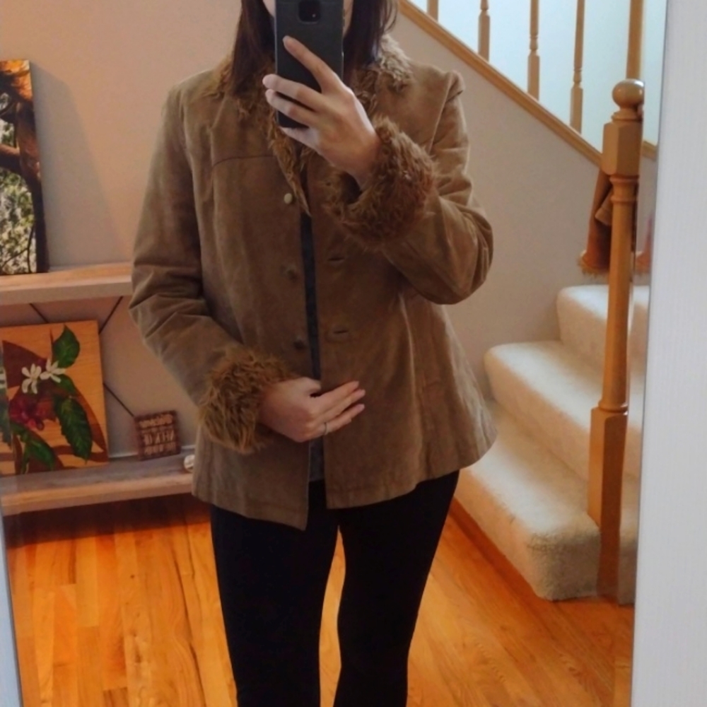 Leather jacket with faux fur